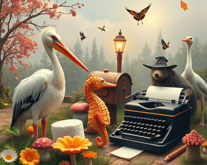 pelican, kangaroo, seahorse, mushroom, napkin, flower, marshmallow, mailbox, typewriter, fire hydrant, alien, porcupine, apple, butterfly, pencil, lamp, kite, witch, wolf, tennis, swan, scarecrow